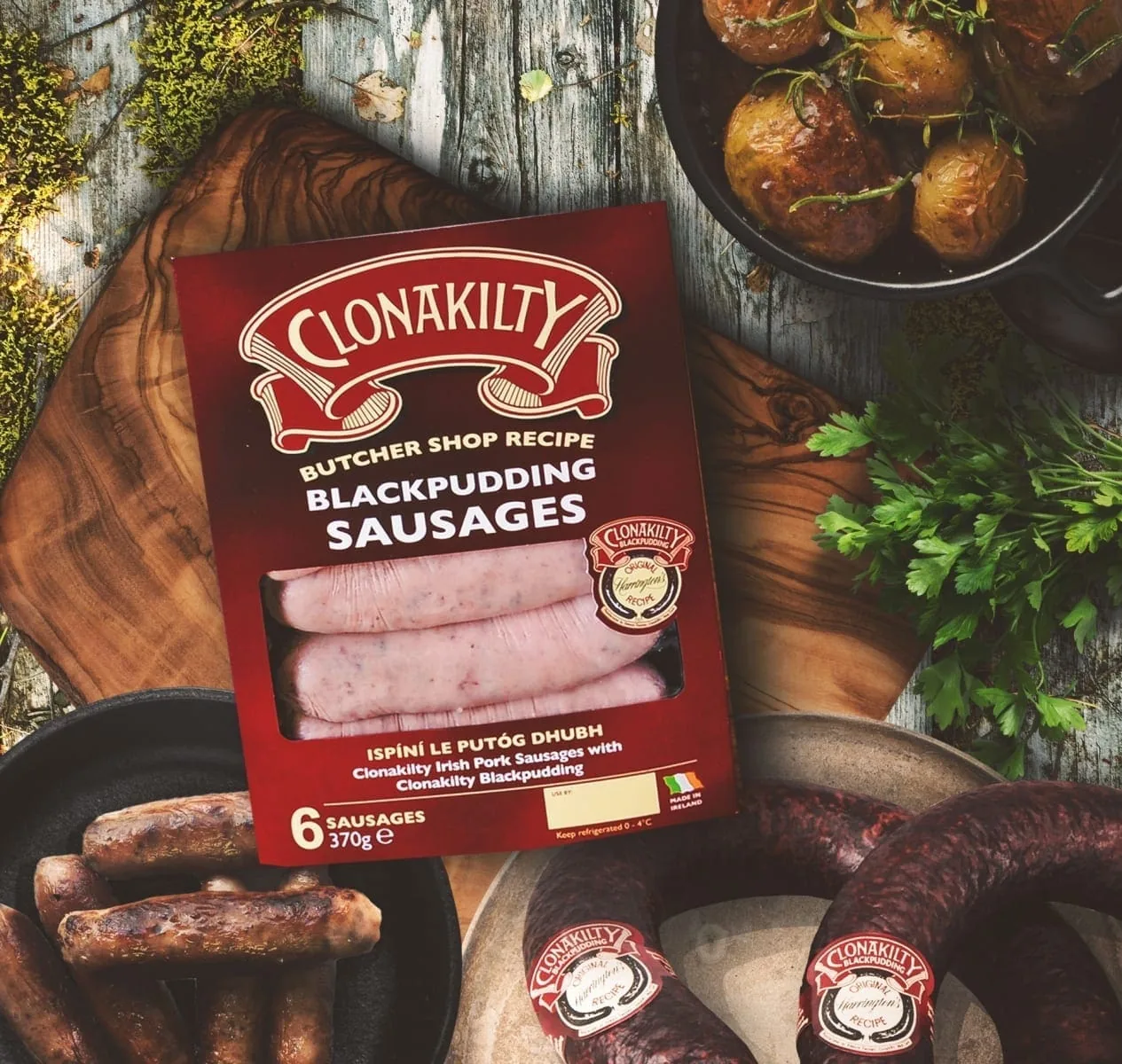 Clonakilty sausages and blackpudding display for ecommerce website design.
