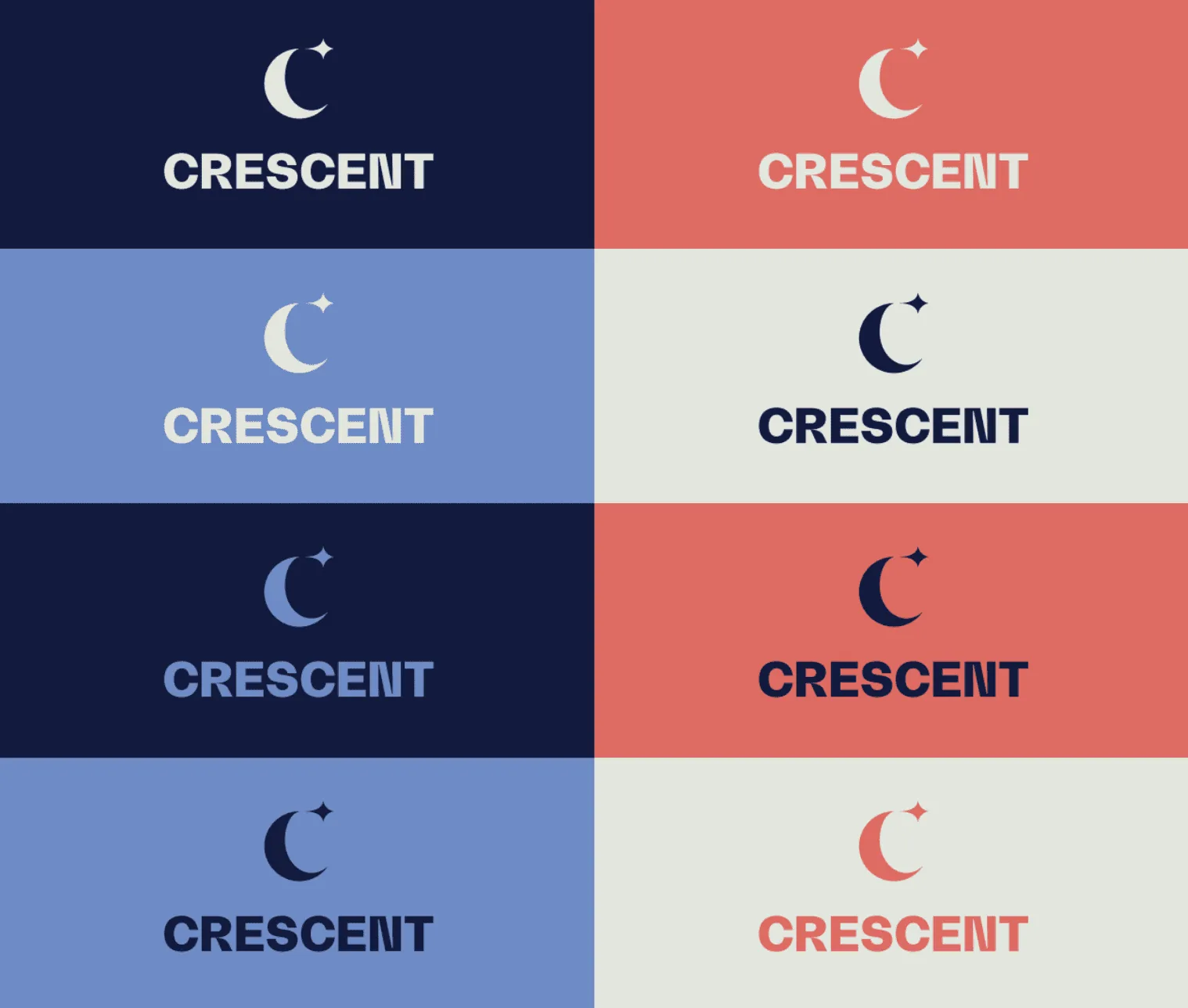 Crescent logo color variations showing comprehensive brand identity design.