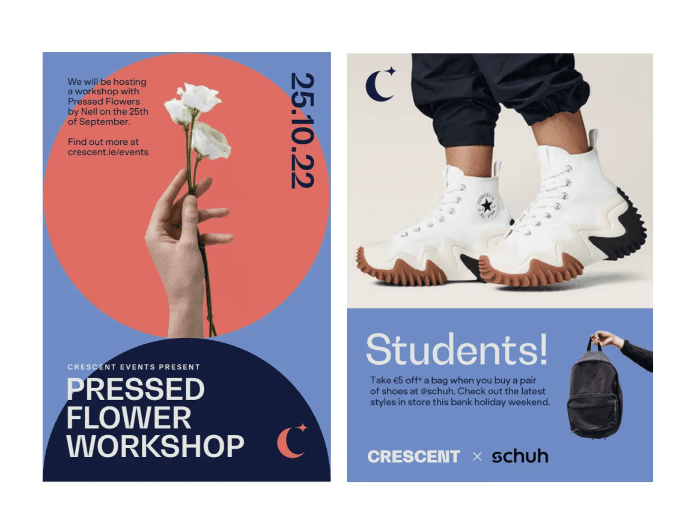 Two modern event and discount flyers, demonstrating brand identity design.