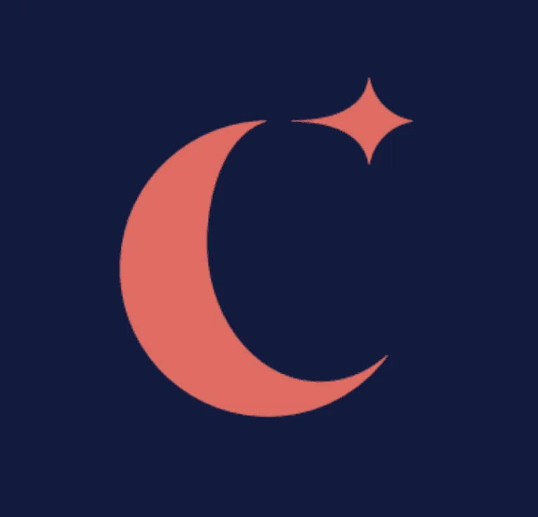 Stylized moon and star graphic for brand identity design.