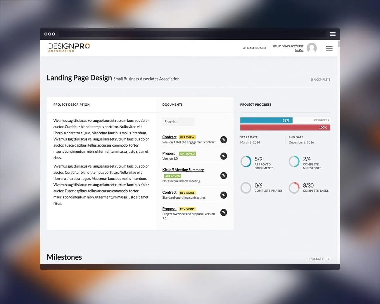 Graphic House Limerick project dashboard for landing page design progress.