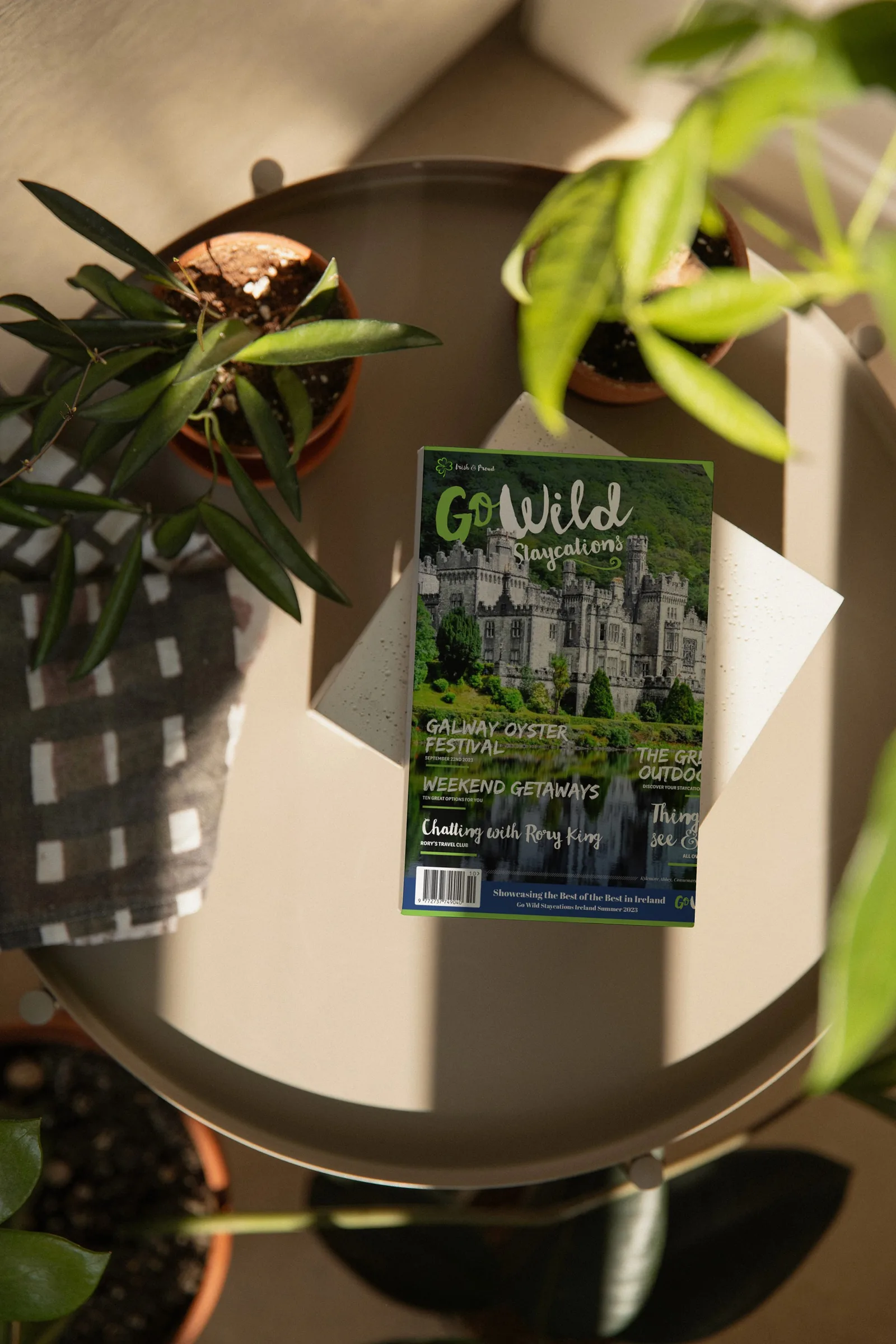 Go Wild Staycations magazine cover with Irish castle, for website design.