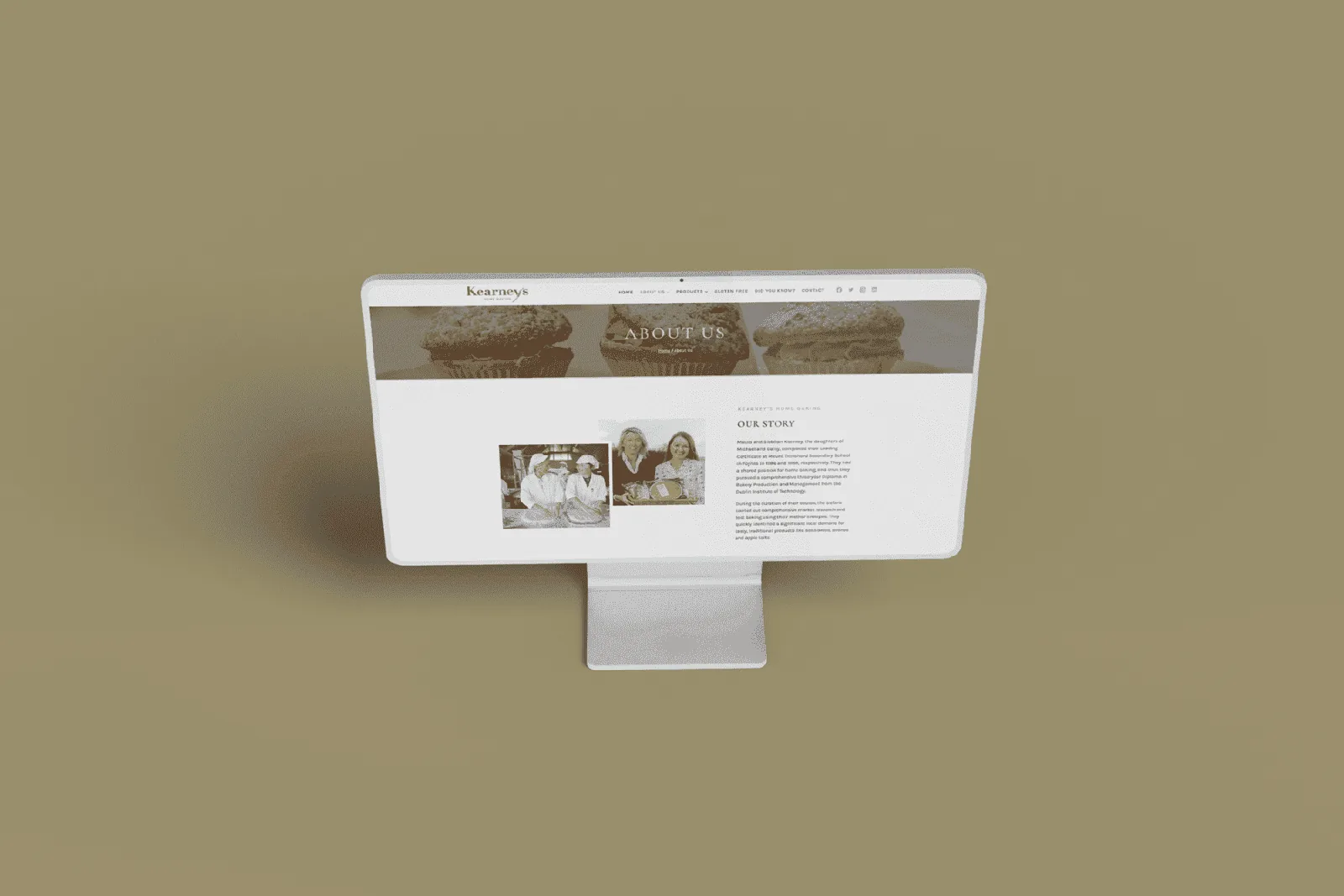 Kearneys Home Baking About Us page layout, demonstrating website design.