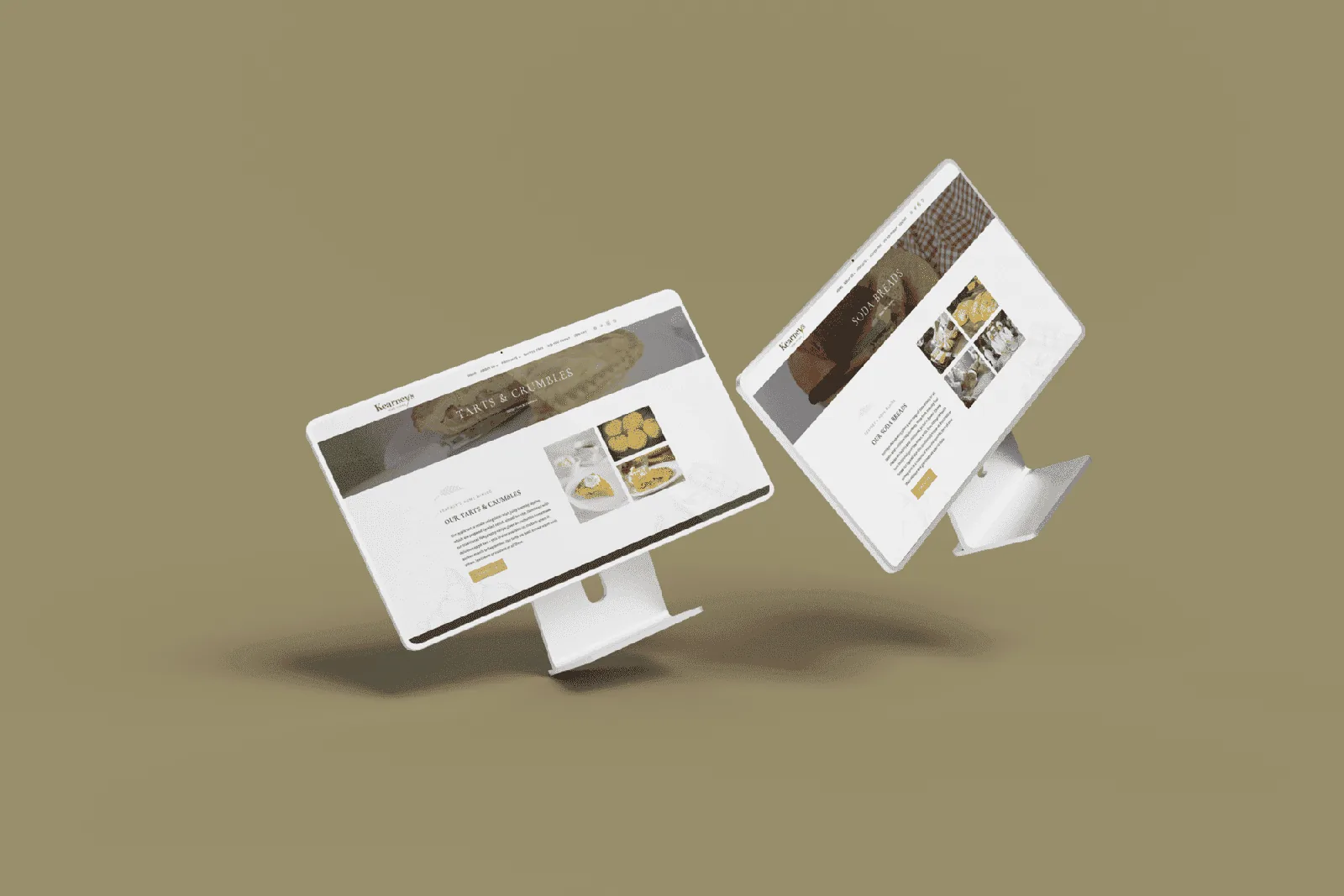 website design for a bakery, showcased on two desktop screens.