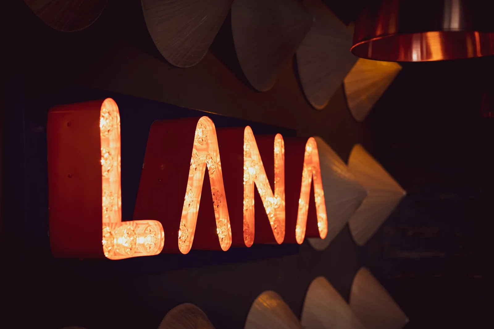 Glowing red LANA neon sign showcasing vibrant brand identity design.