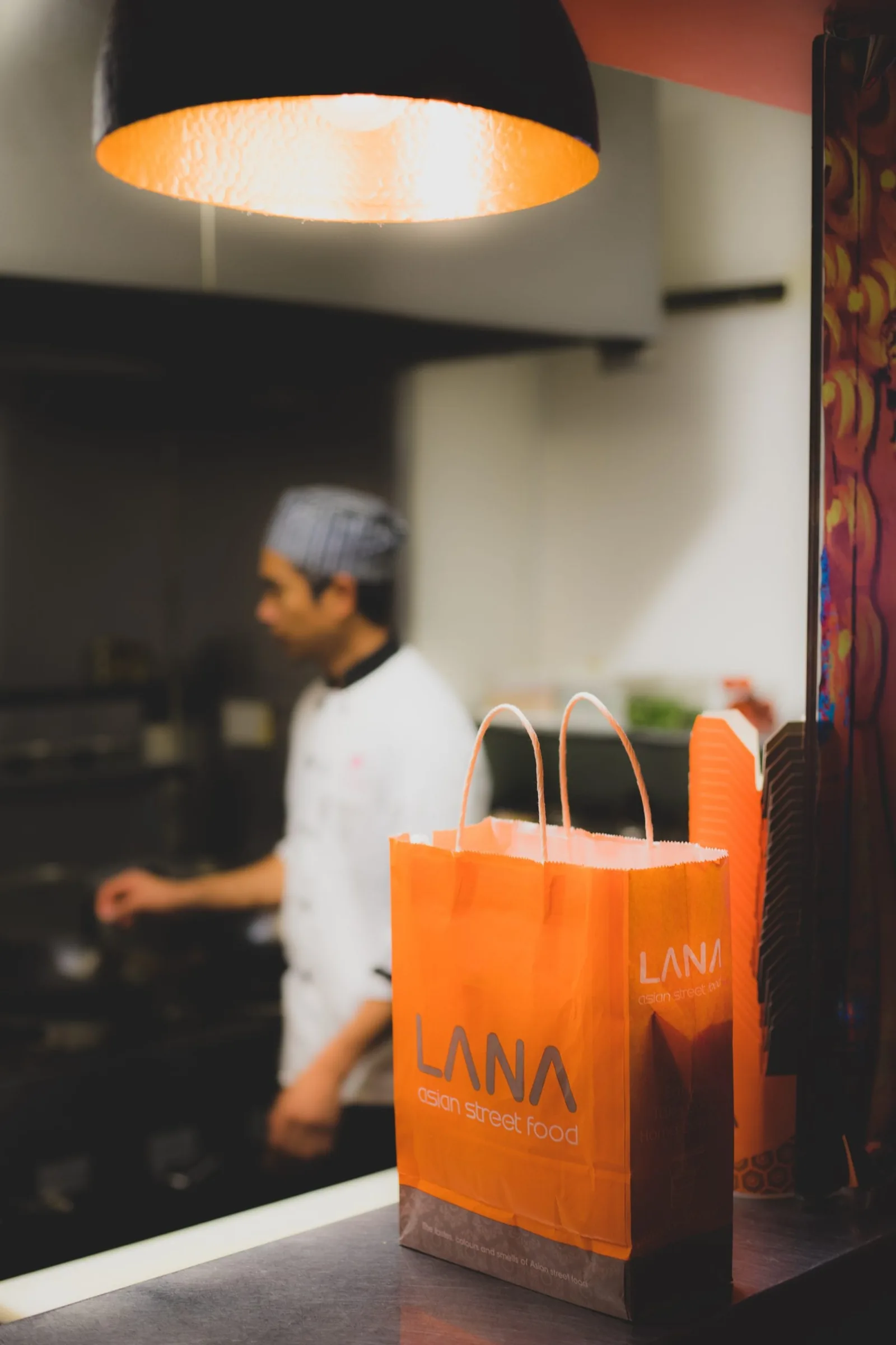 LANA takeaway bag shows brand identity design for restaurants in Limerick.