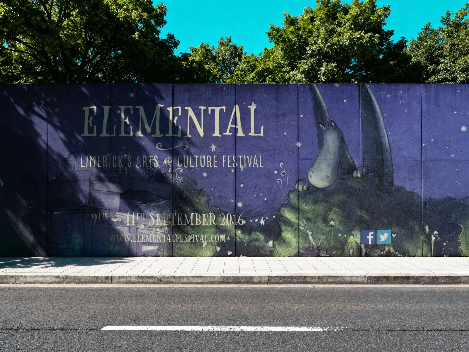 Limerick festival mural showcasing event brand identity design.