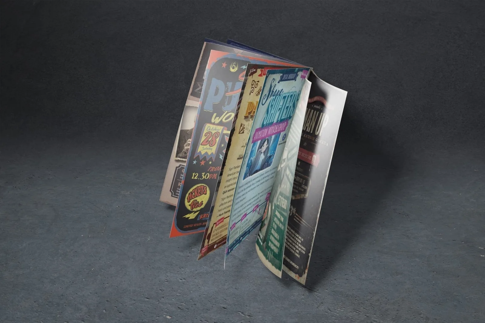 Creative print flyers showcase branding agency Ireland design examples.