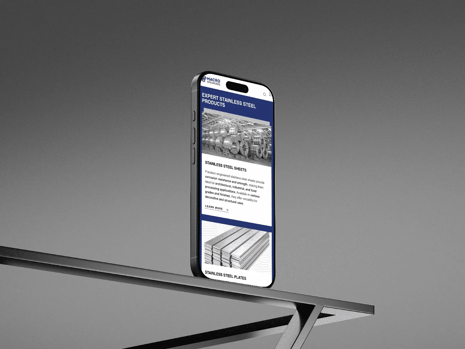 Mobile product page for steel, demonstrating effective ecommerce website design.