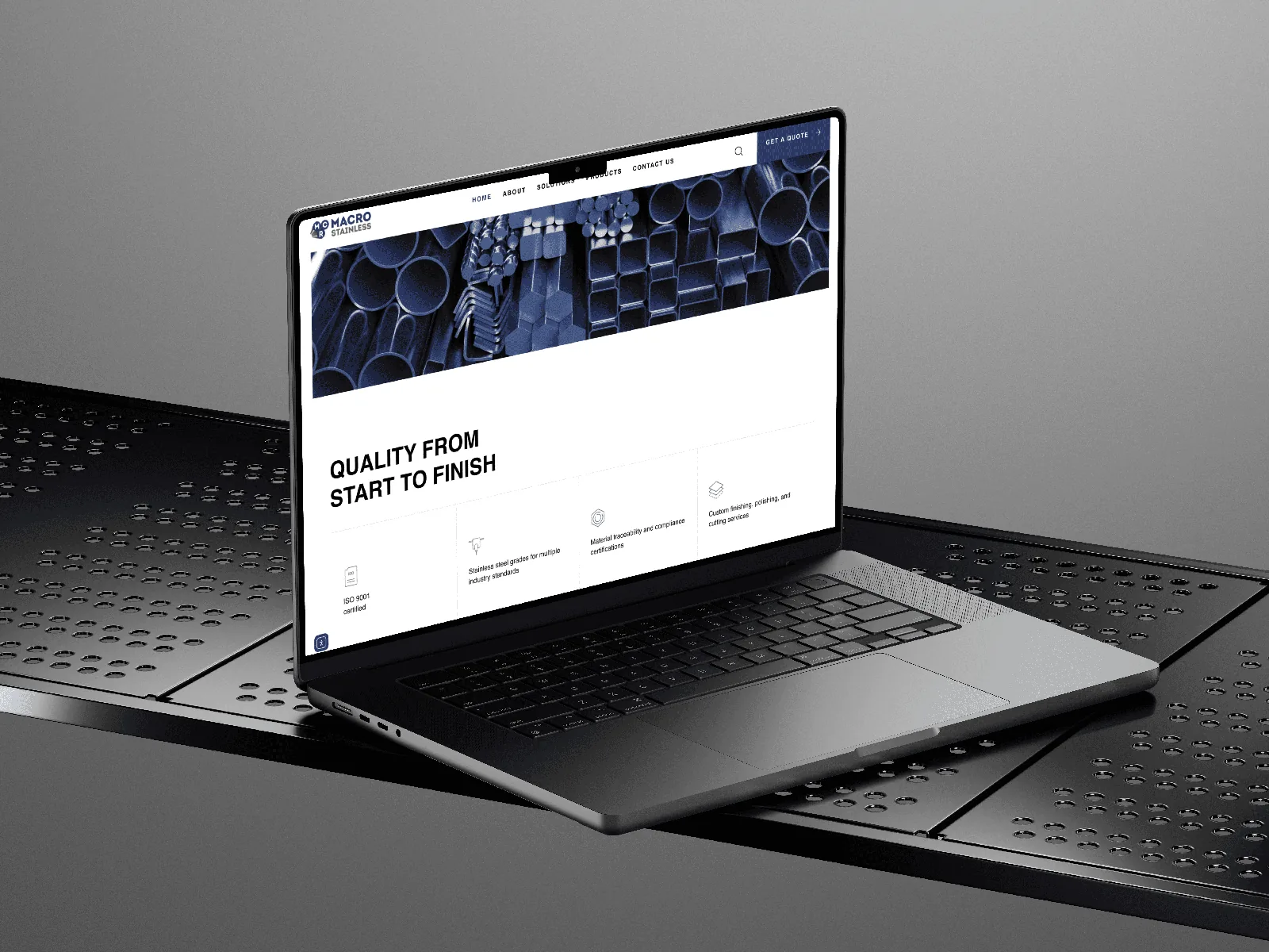 Macro Stainless homepage UI featuring quality content for website design.