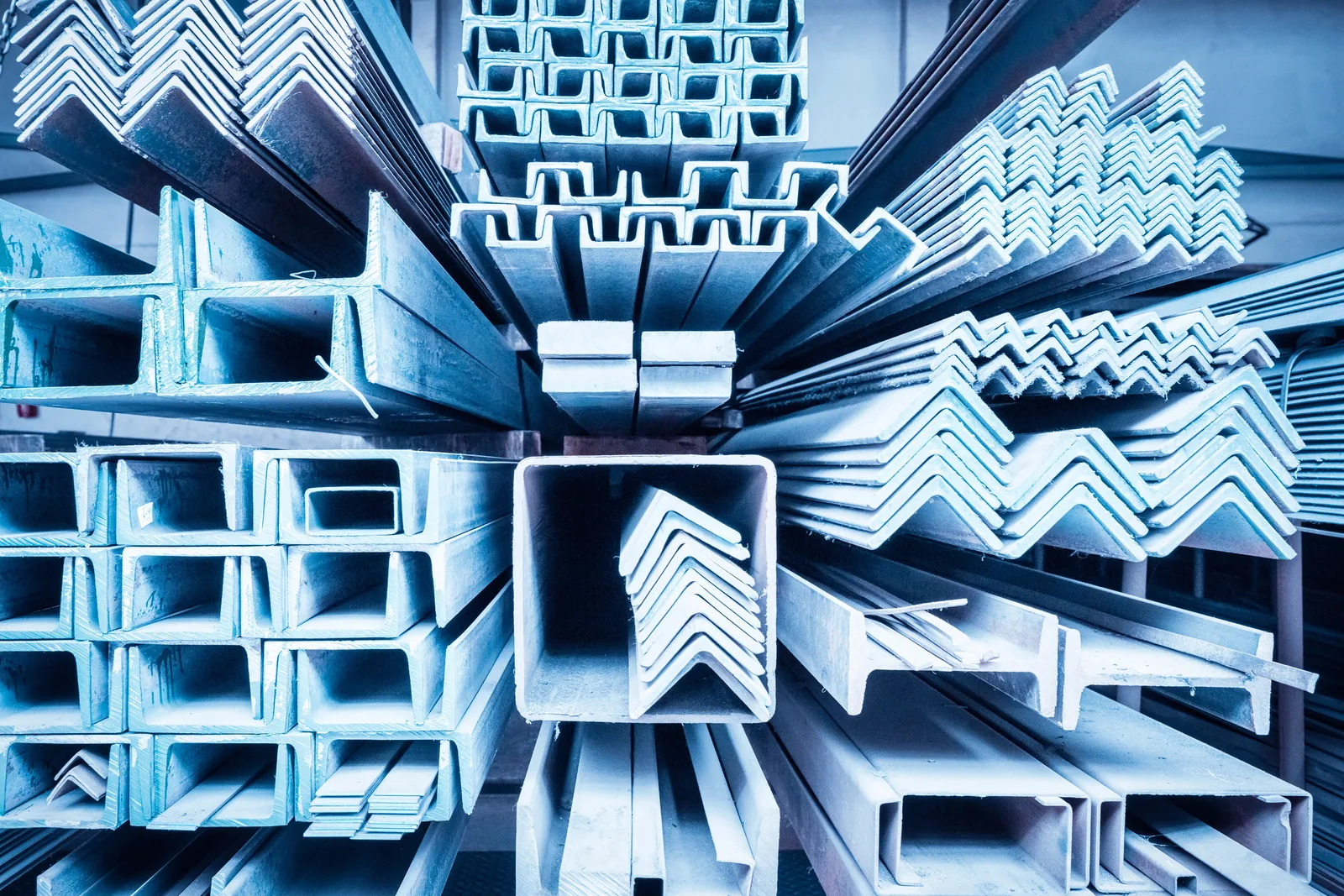 Organised metal profiles and beams, a strong foundation for website design.