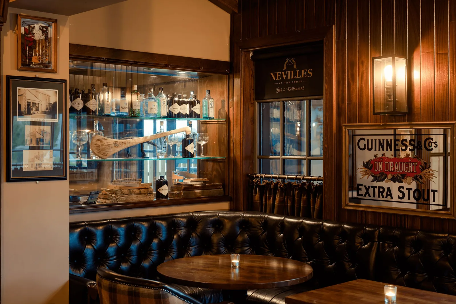 Traditional pub interior with custom branding for Neville's, by branding agency Ireland.