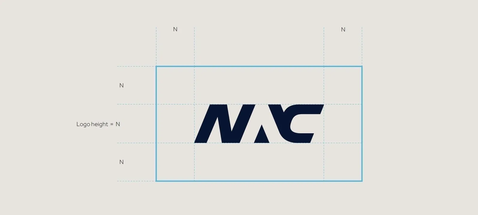 Logo within a grid system showing precise spacing for brand identity design.