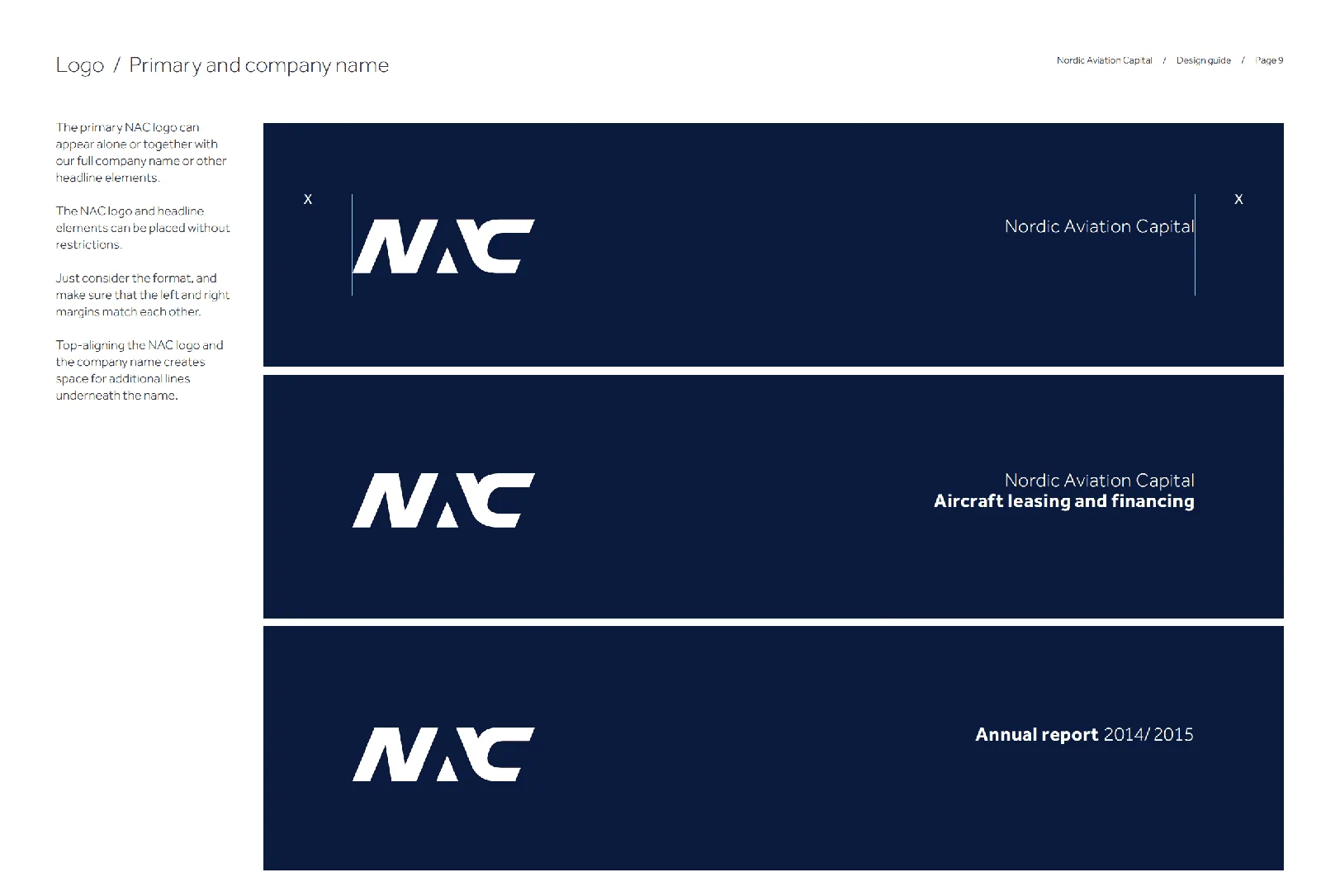 Brand identity design showcasing NAC logo usage with company name.