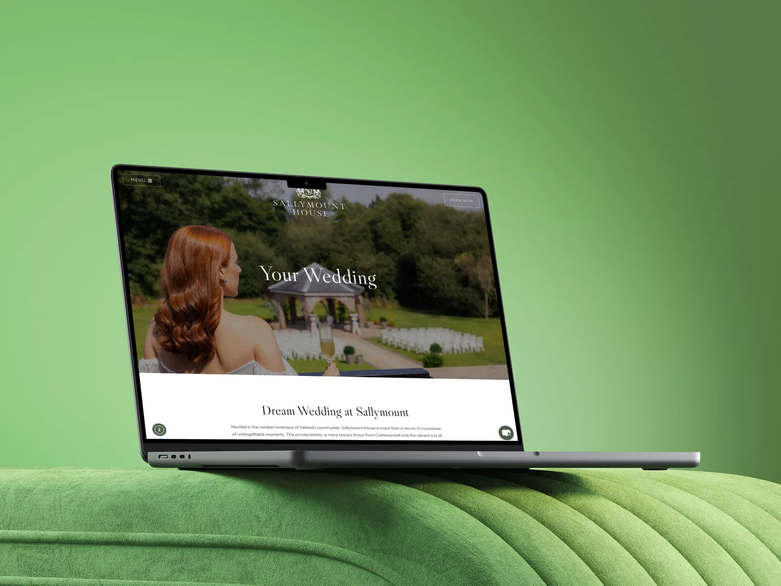 Wedding venue website on laptop by Graphic House Limerick.