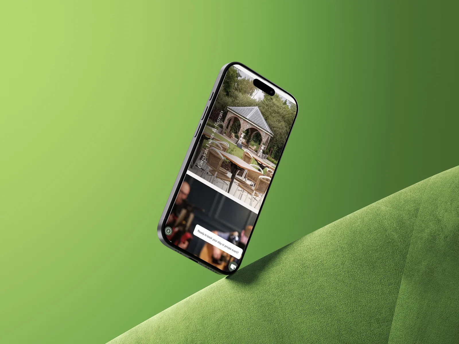 Sallymount House mobile website presented within sculptural green seating