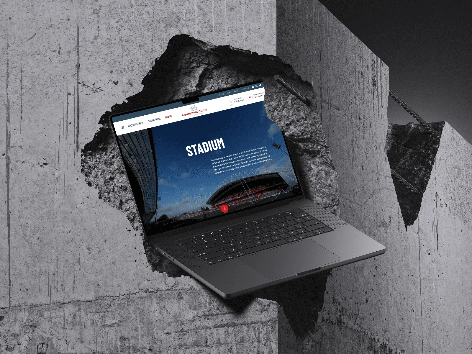 Thomond Park Stadium website shown on laptop, demonstrating website design.