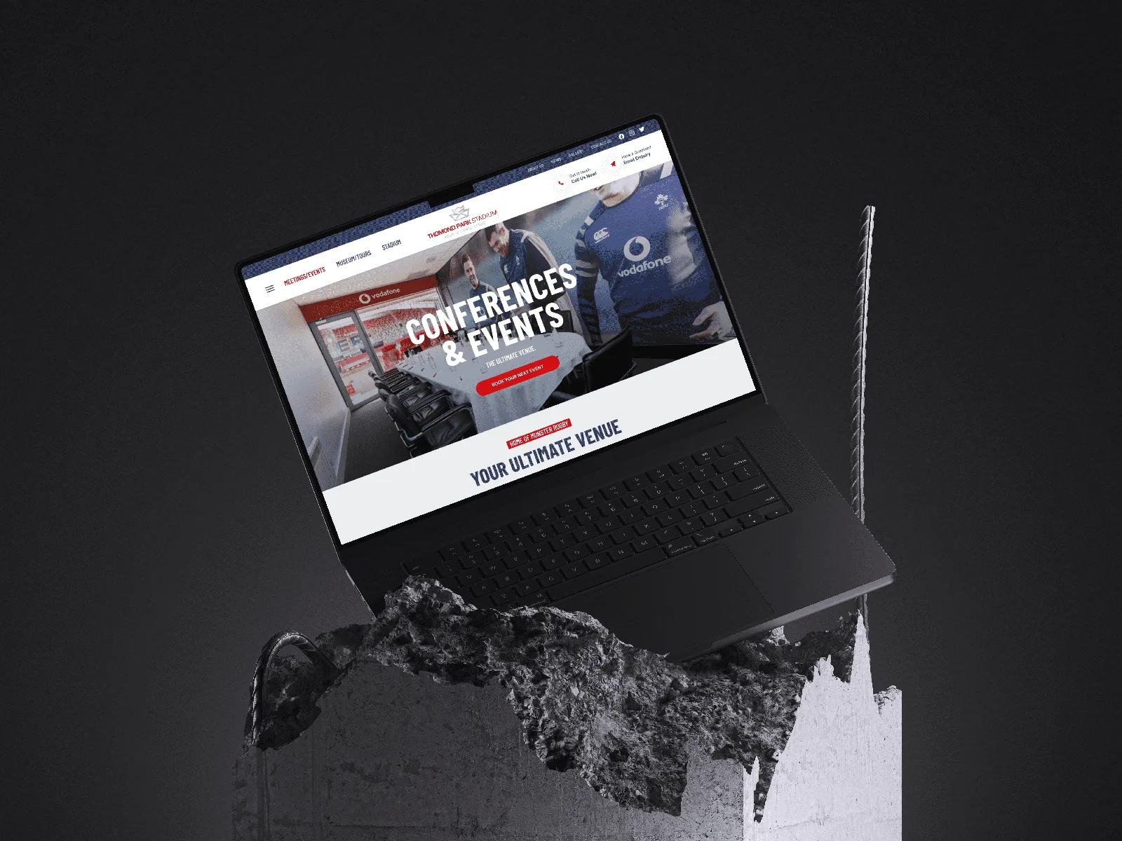 Thomond Park conferences and events website presented on a laptop