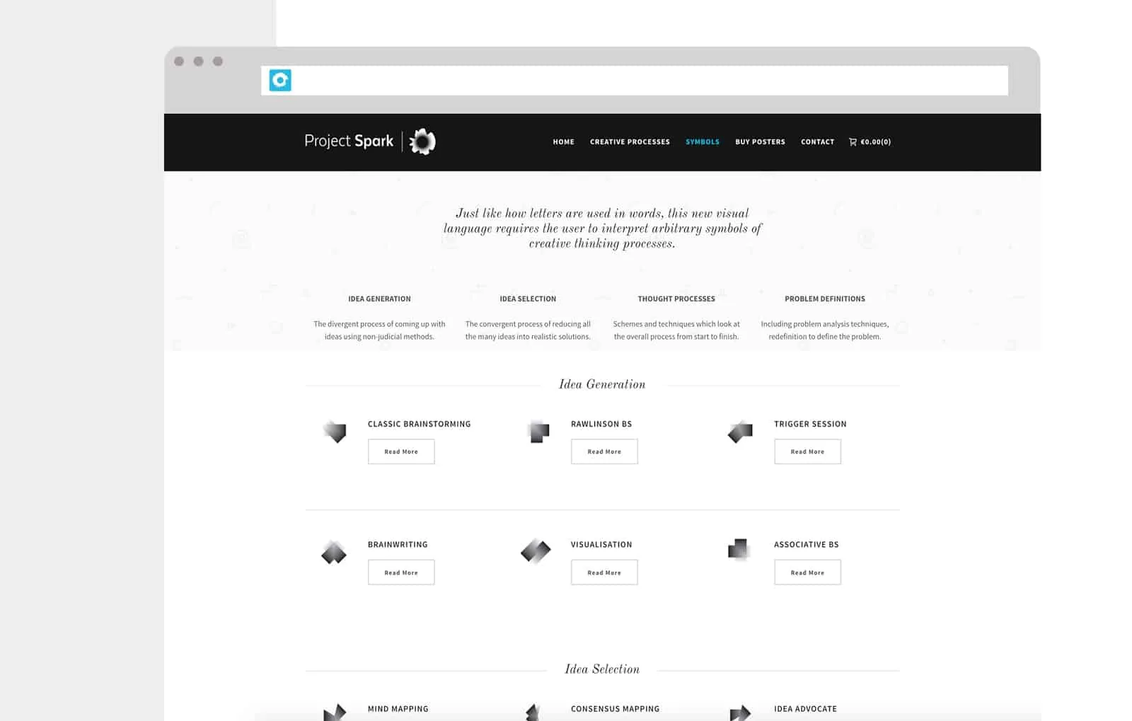 Full website design for creative processes, demonstrating clear website design.