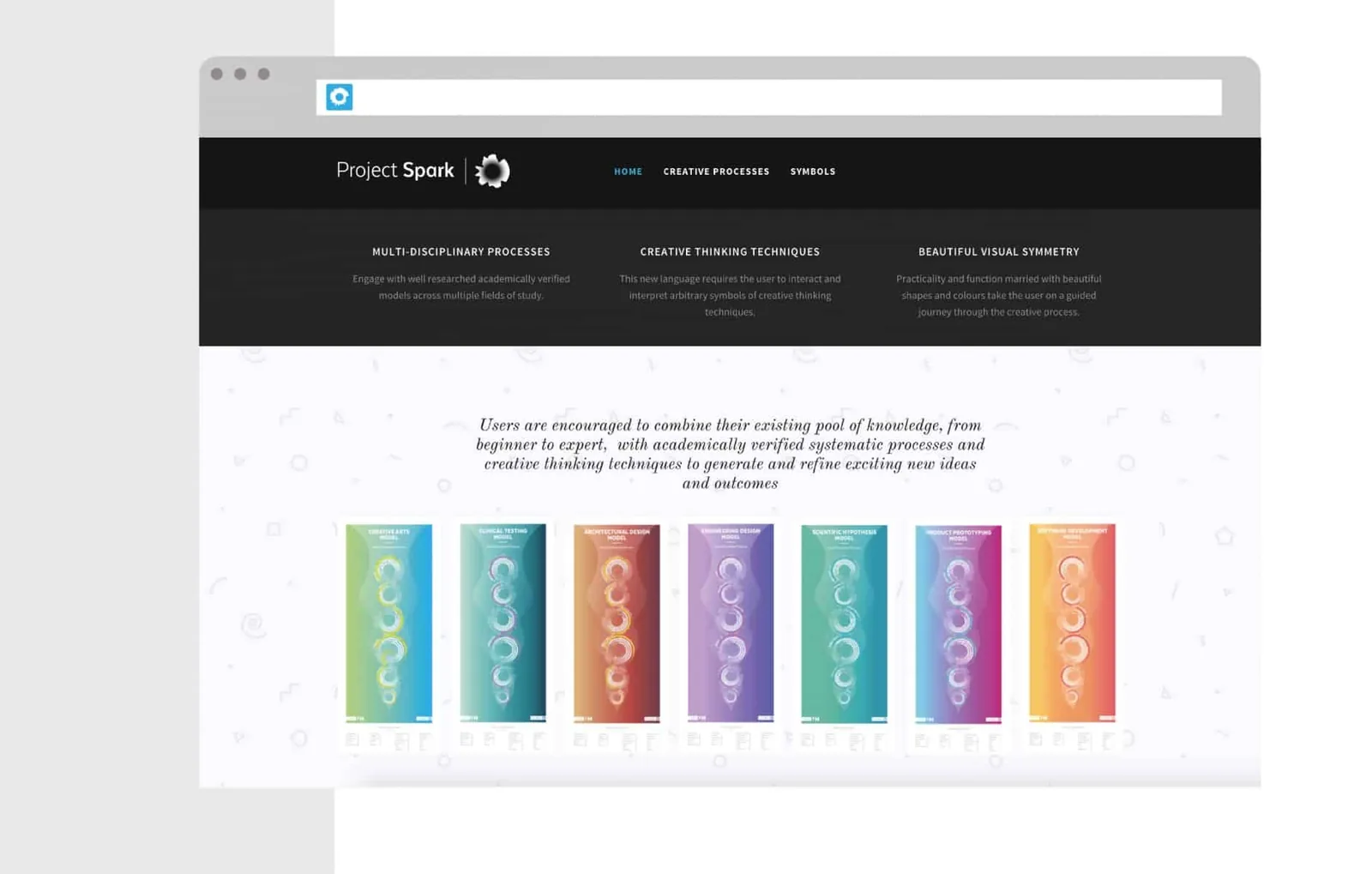Website UI displaying structured processes and models for website design.